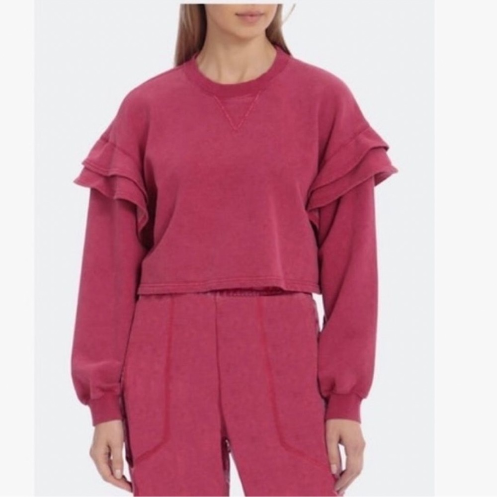 7 For All Mankind Ruffle Crop Sweatshirt Pullover Top Red Medium